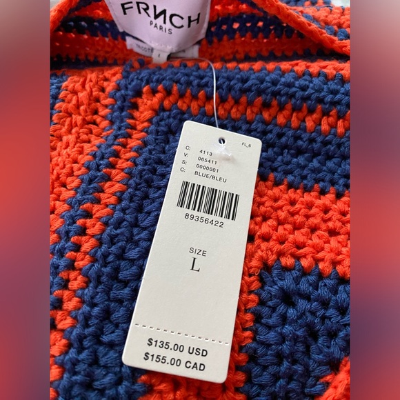 Anthropologie FRNCH Front Tie Crochet Sweater Vest size L red blue new nWT - Picture 5 of 6